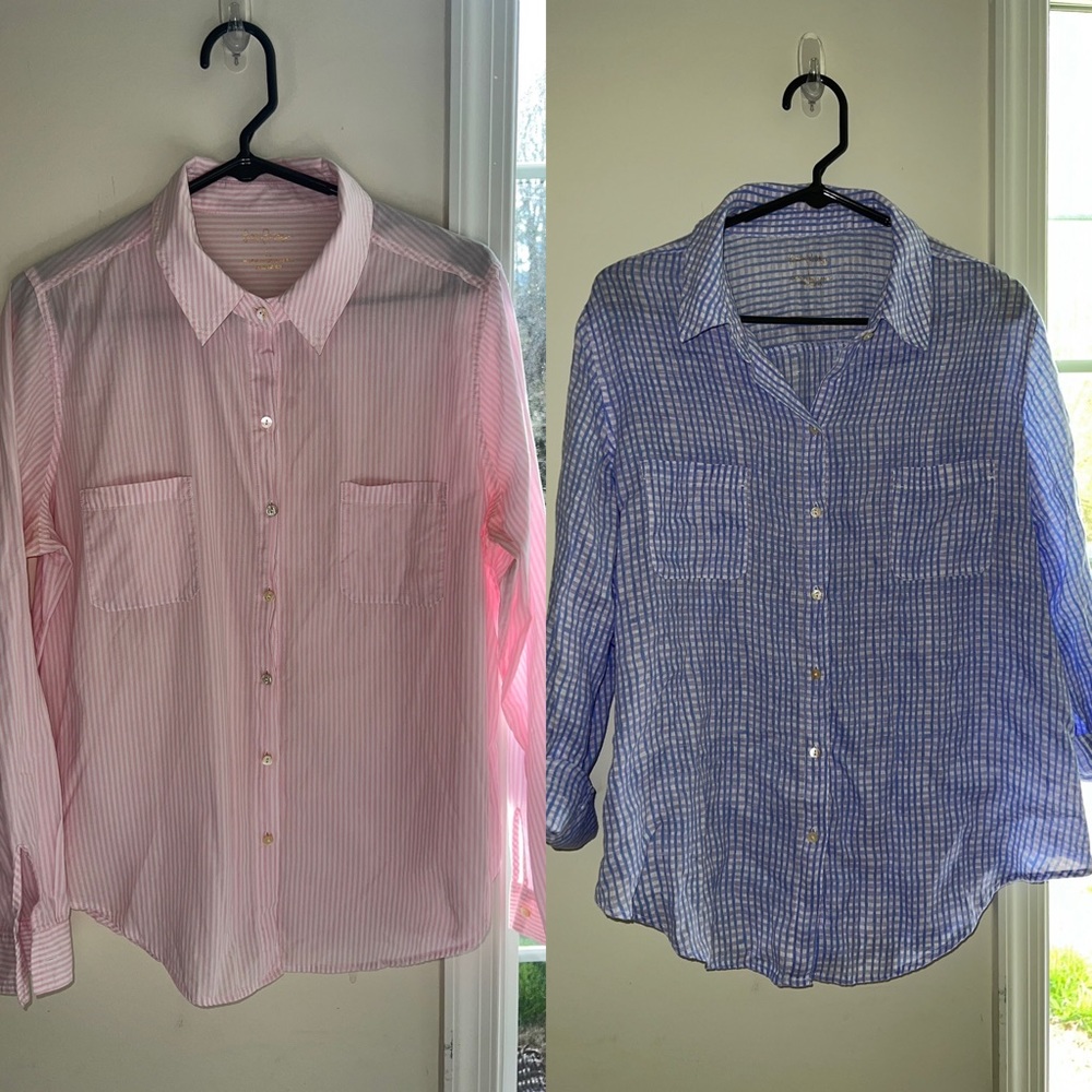 Lilly Pulitzer linen button down lot of 2 size L pink blue